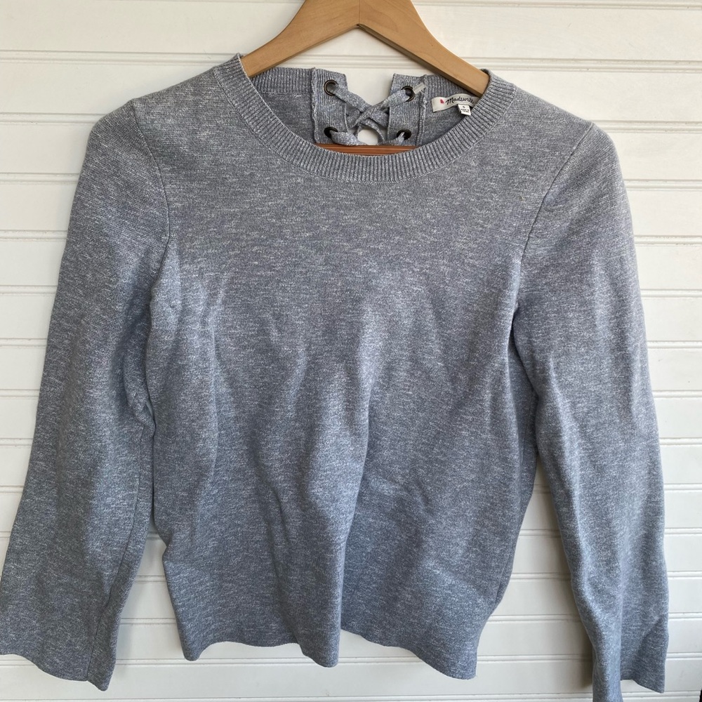 Madewell Scoop Neck Cropped Sweater With Lace up Back